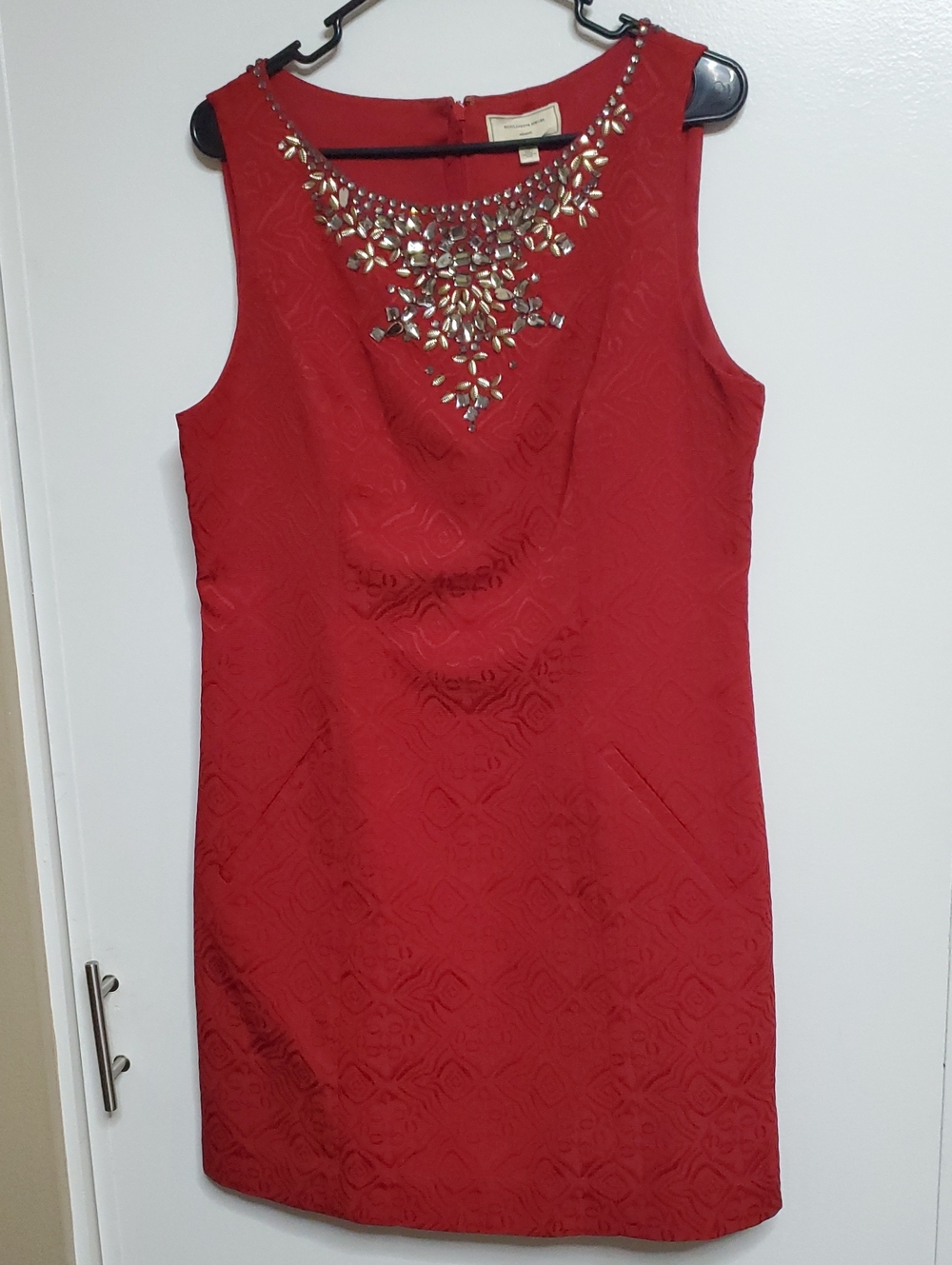 Moulinette Soeurs Red Embellished Jeweled Sleeveless Mini Dress